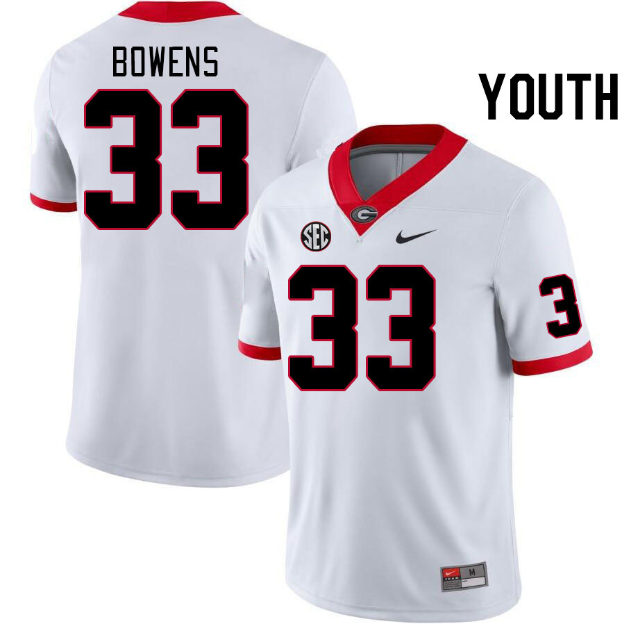 Youth #33 Chauncey Bowens Georgia Bulldogs College Football Jerseys Stitched-White